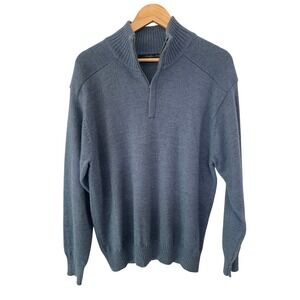 Northern Isles Premium Mens Blue‎ Wool Blend Quarter Zip Sweater L/G